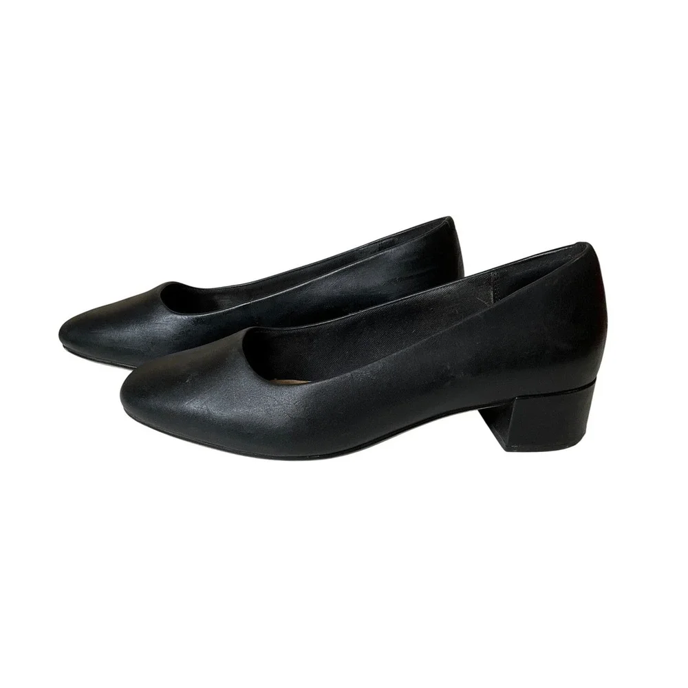 Clarks Orabella Alice Black Leather Cuir Noir Block Heel Pump Career Comfort 8